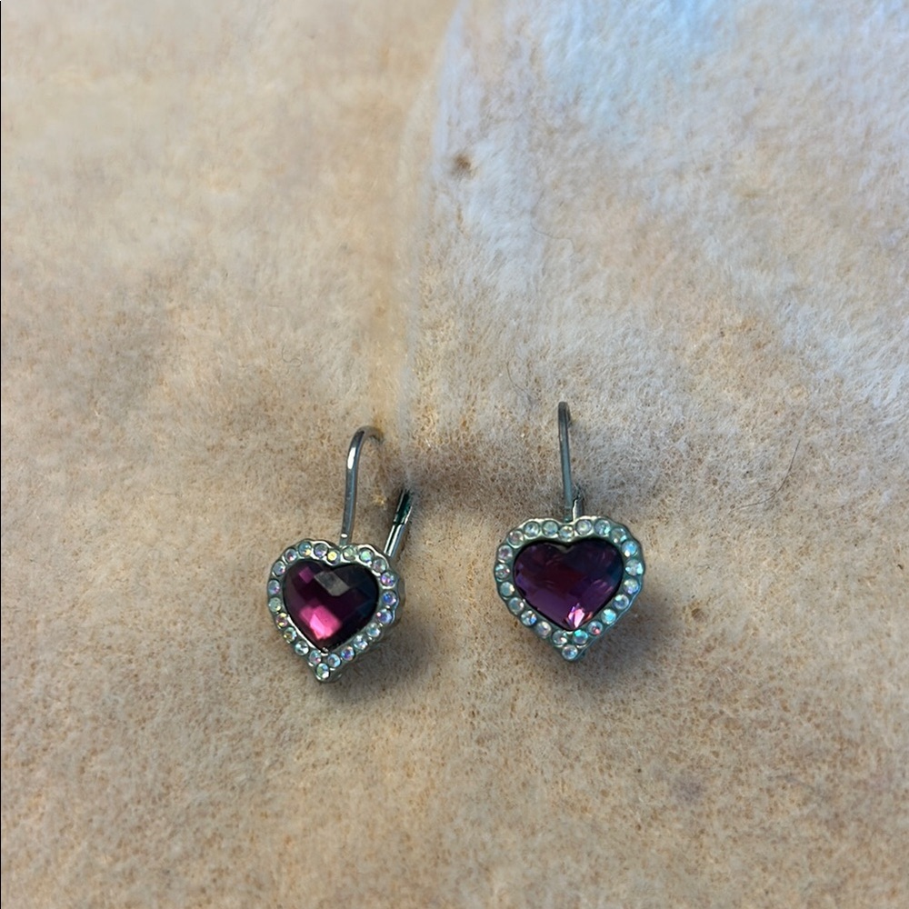Betsey Johnson Purple and Silver Heart Earrings